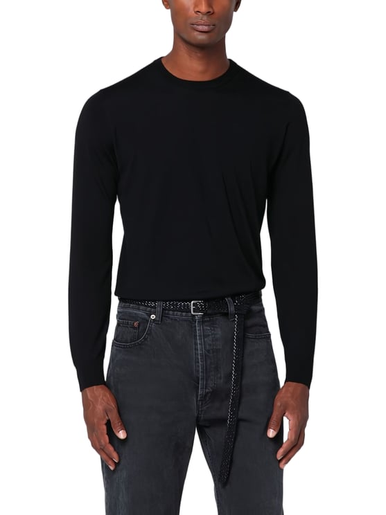 Drumohr Long-Sleeved Black Crew Neck Sweater
