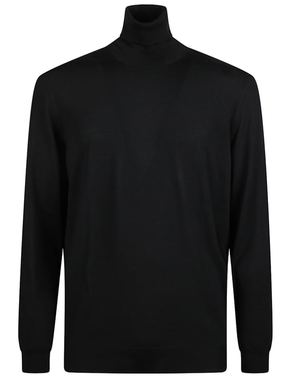 Drumohr Black Fitted Ribbed Turtleneck Sweater