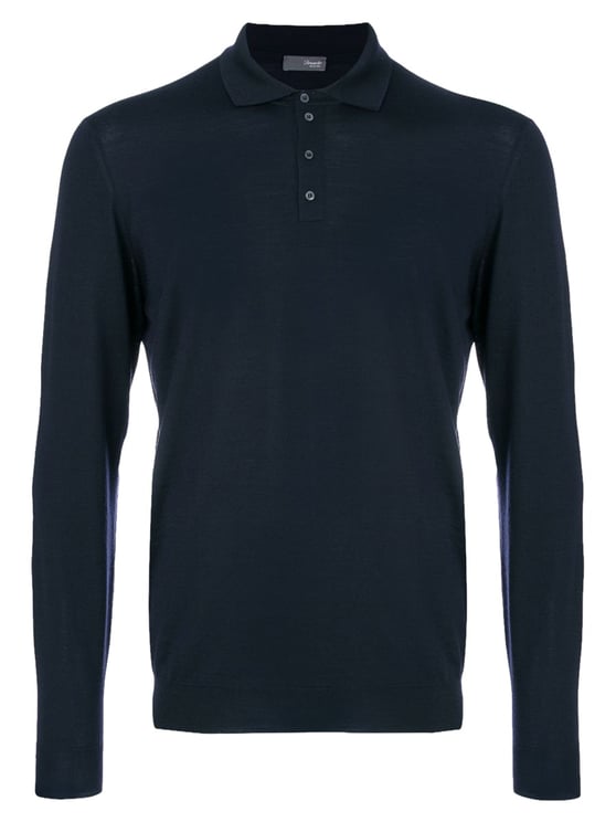 Drumohr Brown Long-Sleeved Merino Wool Polo Shirt