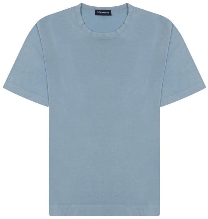 Drumohr Minimalist Crew Neck T-Shirt In Muted Blue