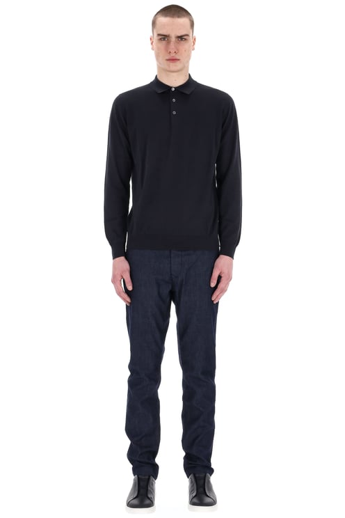 Drumohr Lightweight Cotton Long Sleeve Polo