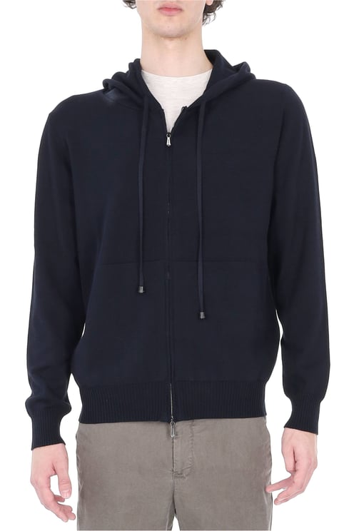Drumohr Blue Full-Zip Cotton Sweater