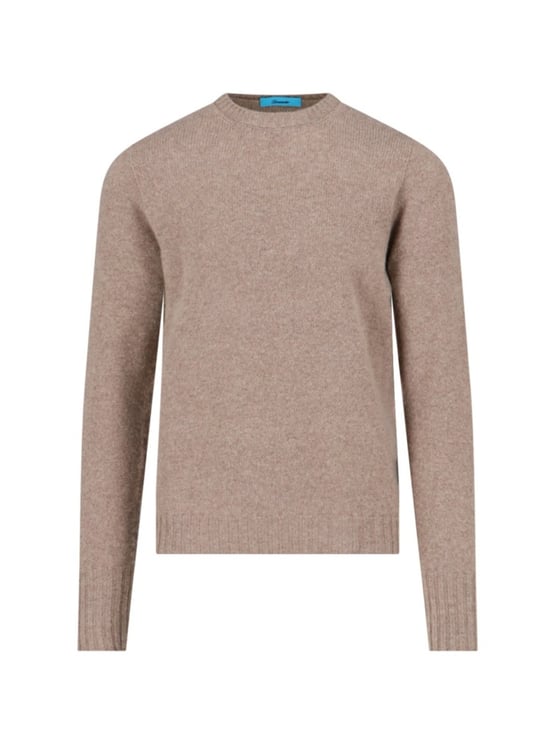 Drumohr Crewneck Sweater In Beige Wool Ribbed Trim