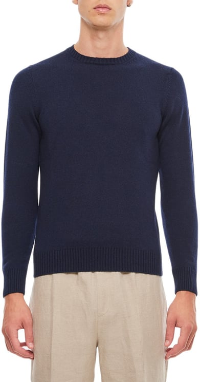 Drumohr Regular Fit Navy Blue Cashmere Crewneck Sweater