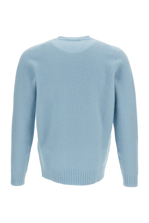 Drumohr Light Blue Jersey-Knit Wool Crewneck Sweater with Raglan Sleeves