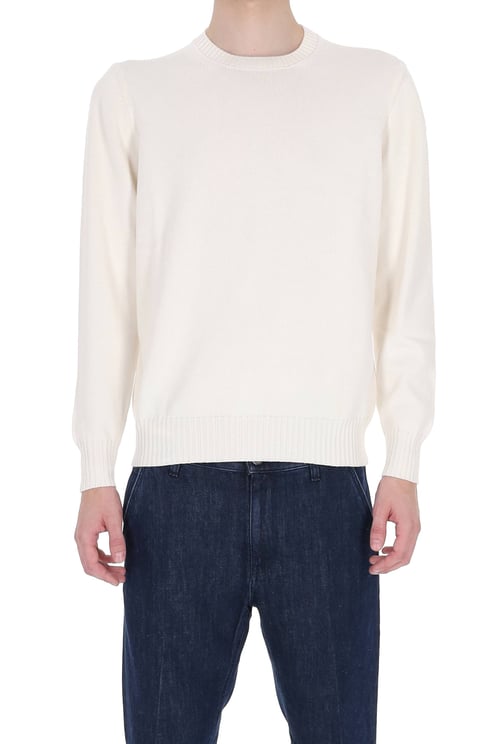 Drumohr White Gauge 8 Cotton Crewneck Sweater