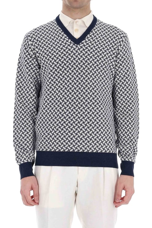 Drumohr Biscottino Pattern Cotton-Linen V-Neck Sweater