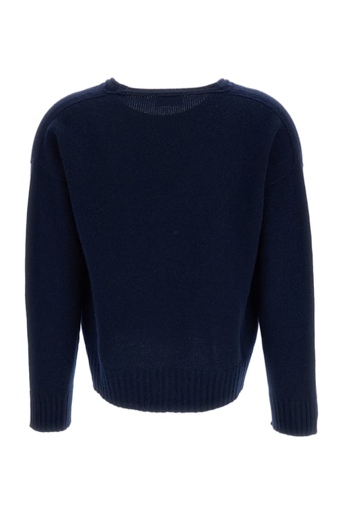Drumohr Boxy Cut Cashmere Sweater with Ribbed V-Neck
