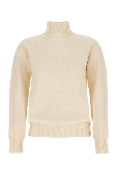 Drumohr Flat-Knit Wool Turtleneck Sweater with Wide Ribbed Finishes