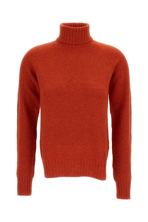 Drumohr Orange Flat-Knit Wool Turtleneck
