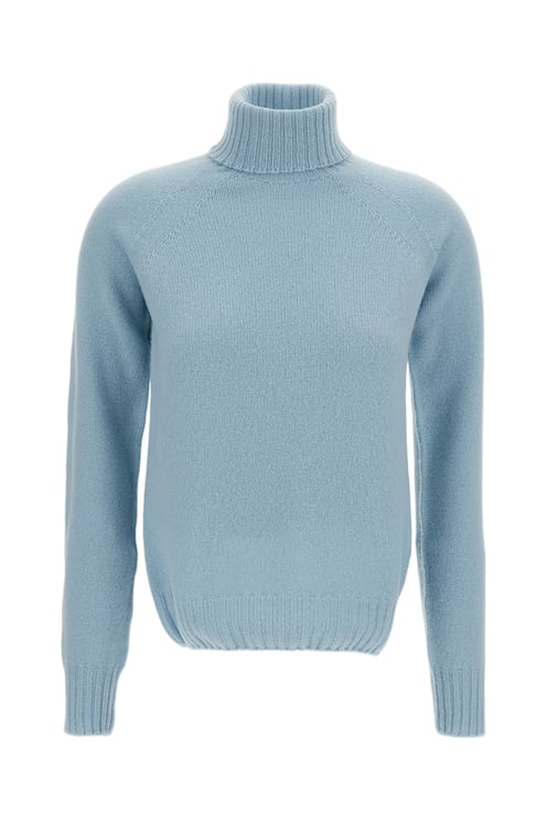 Drumohr Light Blue Flat-Knit Wool Turtleneck