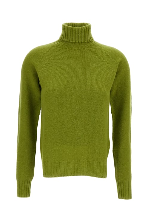Drumohr Green Flat-Knit Wool Turtleneck