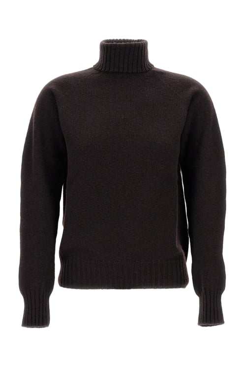 Drumohr Flat-Knit Wool Turtleneck Sweater with Ribbed Detailing