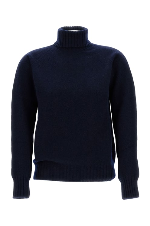 Drumohr Flat-Knit Wool Turtleneck Sweater with Ribbed Details