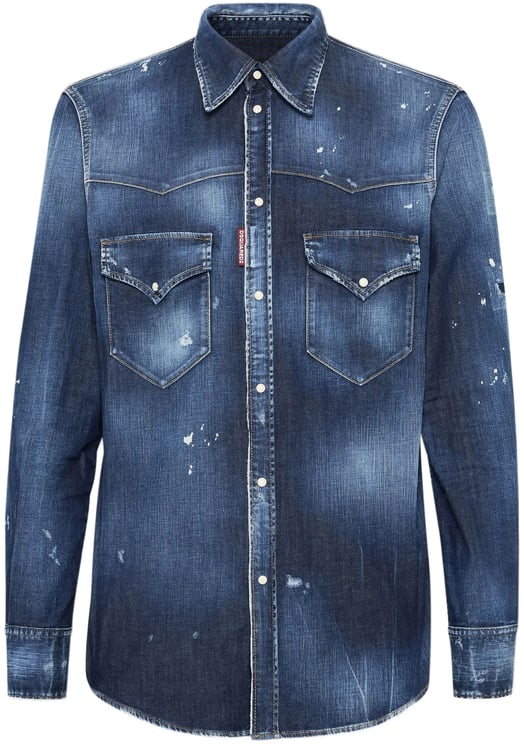 Dsquared2 Fashion Western Distressed Denim Label Shirt