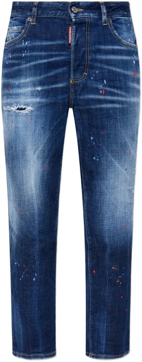Dsquared2 Boston Mid-Rise Blue Splatter Denim Jeans