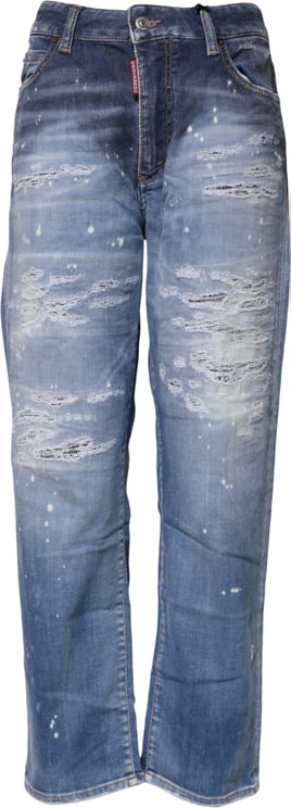 Dsquared2 Dsquared² Blue Tattered Cotton Mid Waist Straight Denim Jeans