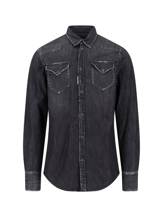 Dsquared2 Black Vintage Classic Collar Denim Shirt