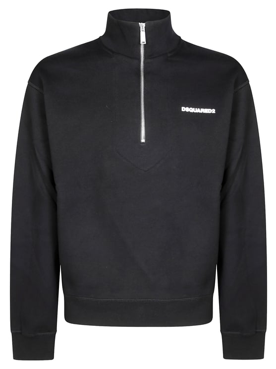 Dsquared2 Fitted Black Zip-Through Knitwear with High Collar