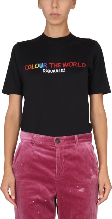 Dsquared2 Black T-Shirt With Colorful Logo Print