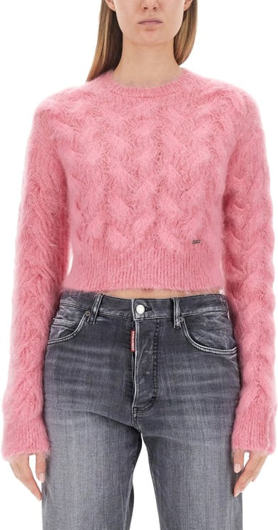 Dsquared2 Textured Cable Knit Cropped Sweater