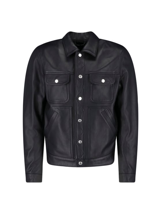 Dsquared2 Sleek Black Leather Jacket with Structured Silhouette
