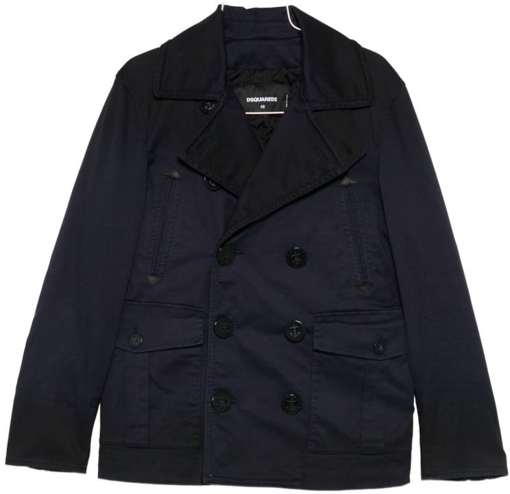 Dsquared2 Double-Breasted Dark Blue Jacket With Notched Lapels