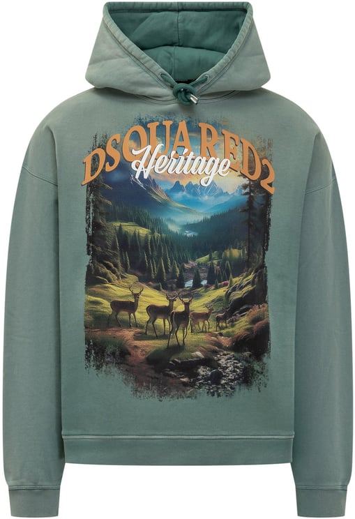 Dsquared2 Dsquared2 Felpa Verde con Cappuccio e Stampa Heritage