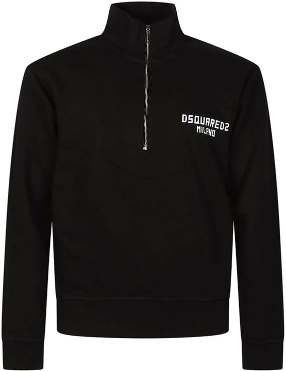 Dsquared2 Logo Print Half Zip Sweatshirt Black