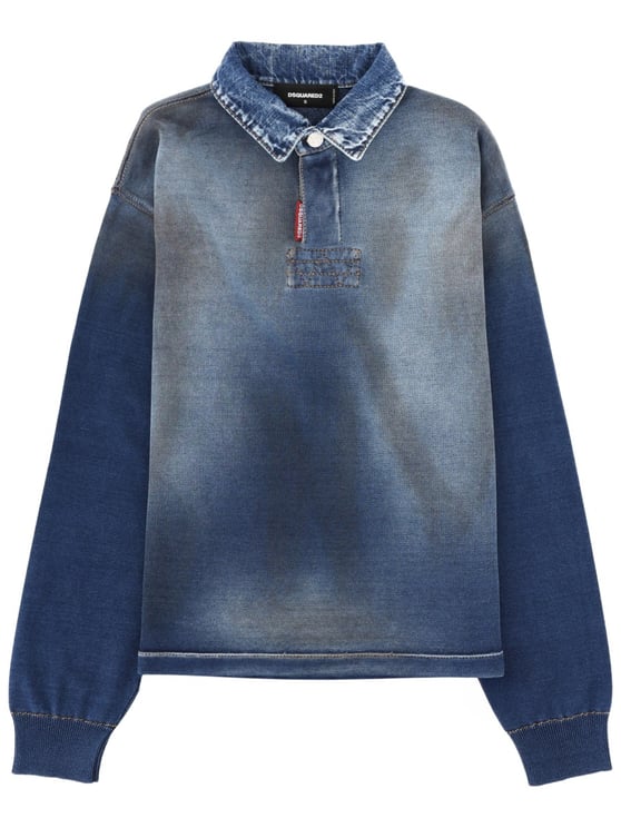 Dsquared2 Long-Sleeve Denim Effect Polo Shirt