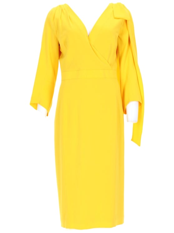 Dsquared2 Vibrant Yellow Midi Dress with Wrap V-Neckline