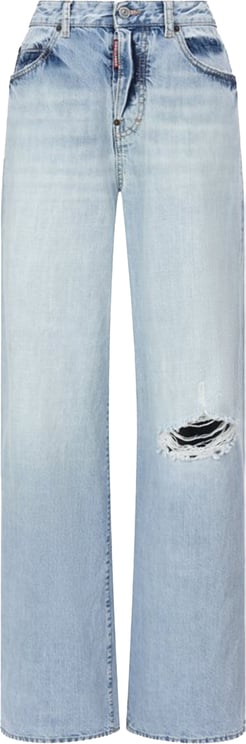 Dsquared2 Light Blue Wide-Leg Distressed Denim Jeans