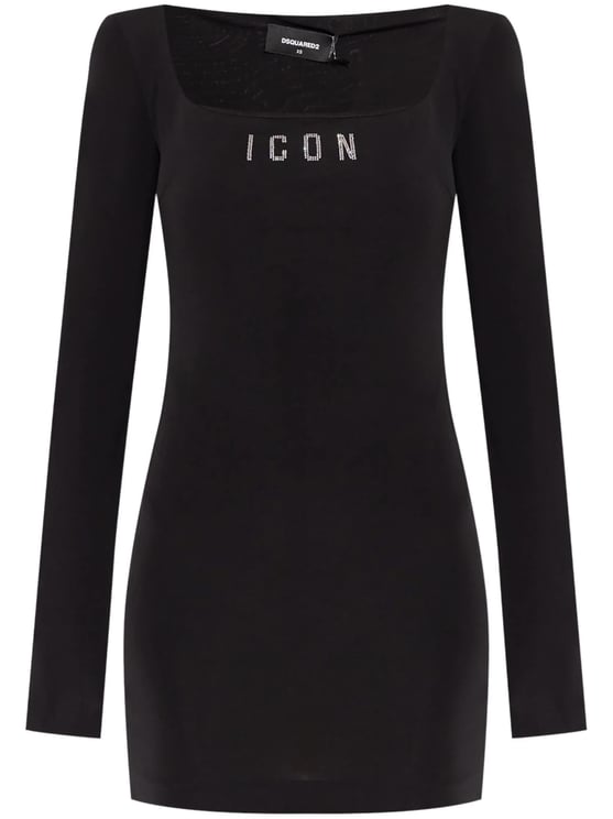 Dsquared2 Fitted Black Viscose Square Neck Dress