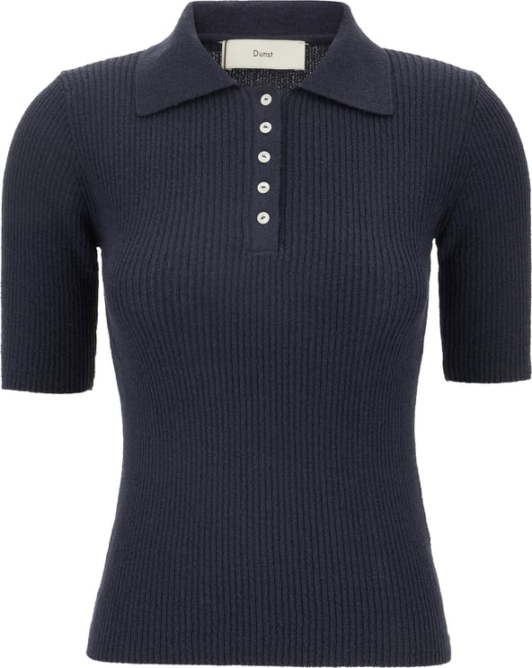 DUNST Dunst Navy blue cotton blend polo shirt