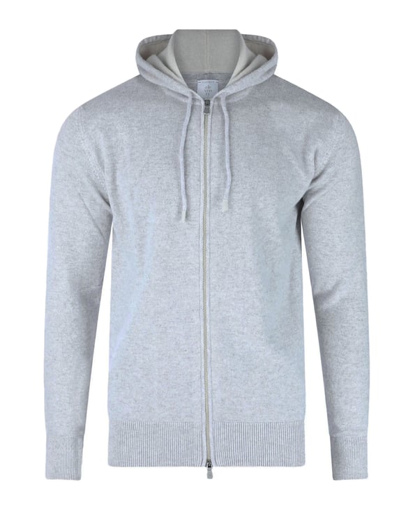 Eleventy Cashmere Full-Zip Hoodie with Suede Drawstring Accents