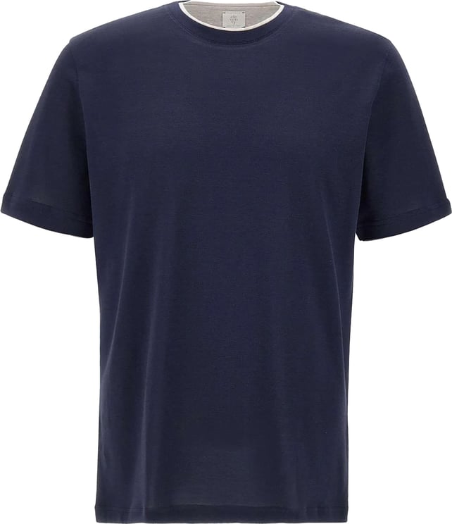 Eleventy Short-Sleeve Crew Neck T-Shirt in Deep Blue Cotton