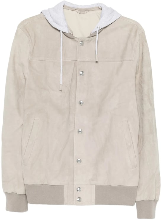 Eleventy Suede-Texture Grey Hooded Bomber Jacket