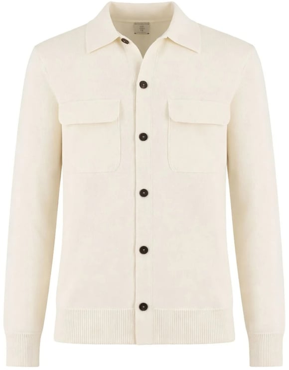 Eleventy Knitted Cream Button-Up Flap Pocket Shirt