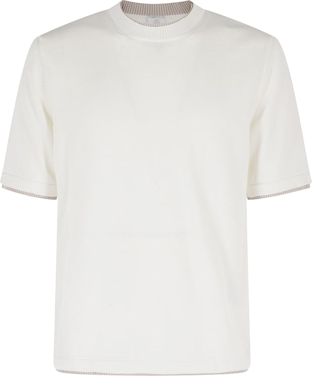 Eleventy Boxy Fit White Ribbed Crew Neck T-Shirt