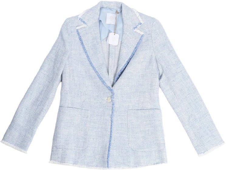 Eleventy Eleventy Fringed Single-Breasted blazer in Light Blue, Size 38 IT
