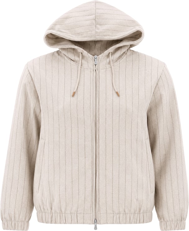 Eleventy Eleventy Striped Zip-Up Sweatshirt in Beige, Size M