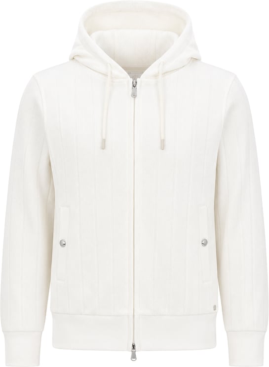 Eleventy Eleventy Striped Zip-Up Sweatshirt in White, Size M