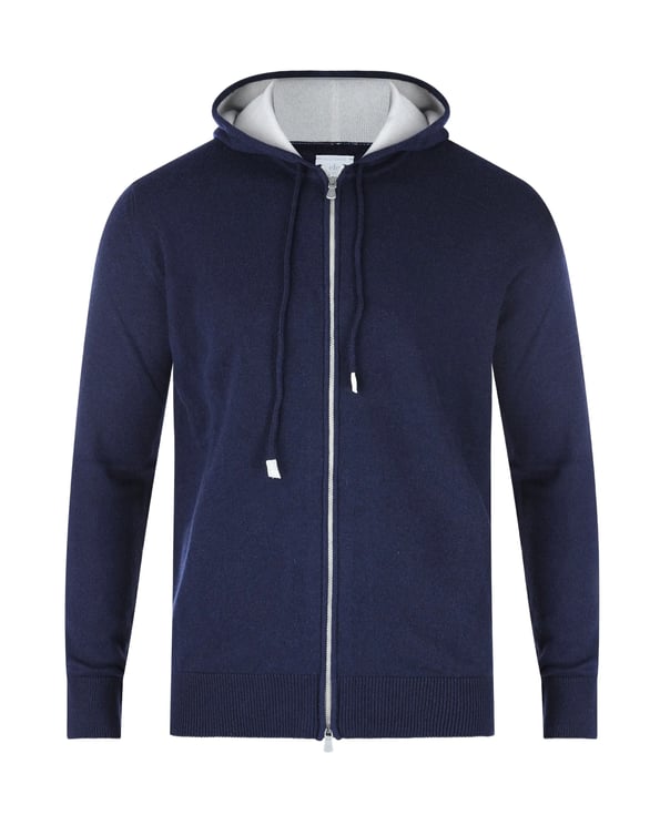 Eleventy Full-Zip Cashmere Hoodie with Suede Drawcords