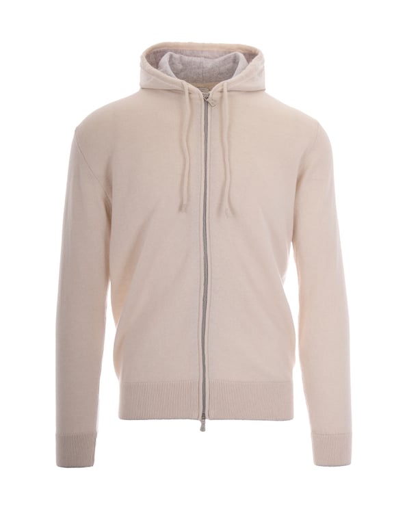 Eleventy Beige Full Zip Drawstring Cashmere Hoodie