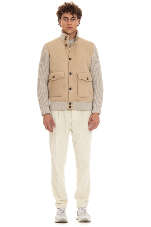 Eleventy Shearling Bomber with Knit Sleeves
