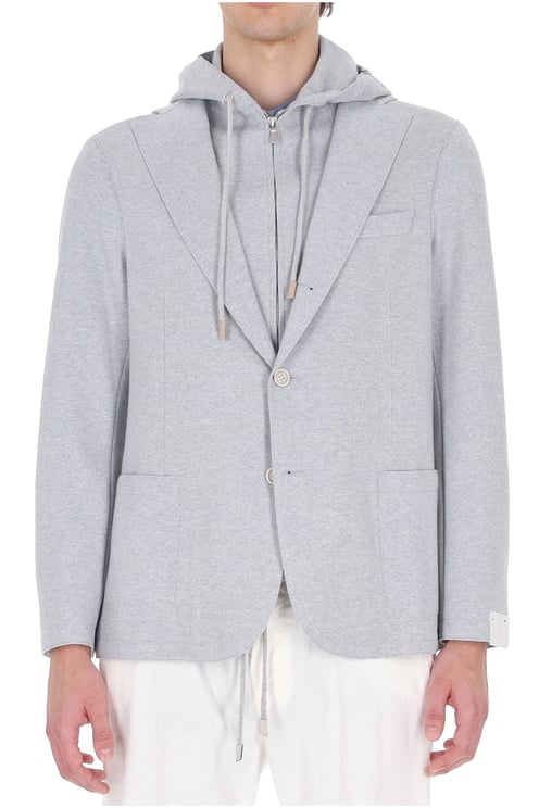 Eleventy Light Blue Raw-Edge Cotton Blazer