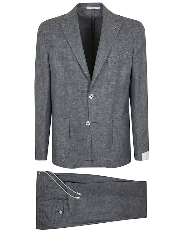 Eleventy Textured Grey Linen-Wool-Silk Suit with Tailored Details