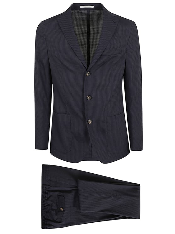 Eleventy Tailored Blue Polyester Suit with Textured Blazer and Trousers