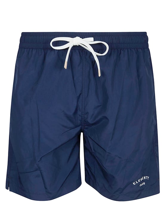 Eleventy Technical Fabric Swimwear with Sporty Drawstring and Contrasting Embroidery