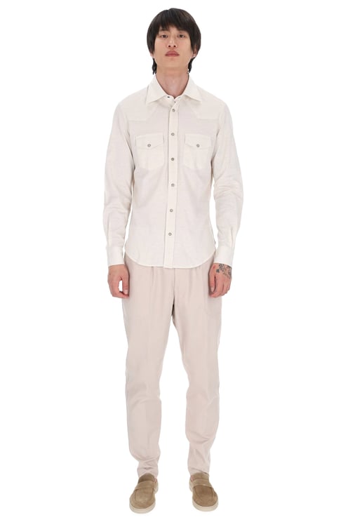 Eleventy Sabbia Textured Cotton-Linen Texas Shirt